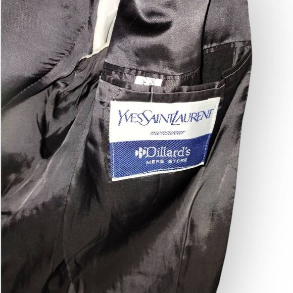 Yves Saint Laurent Mens Blazer Sz 44R Houndstooth Jacket Black Silk Linen Vtg - Picture 12 of 13